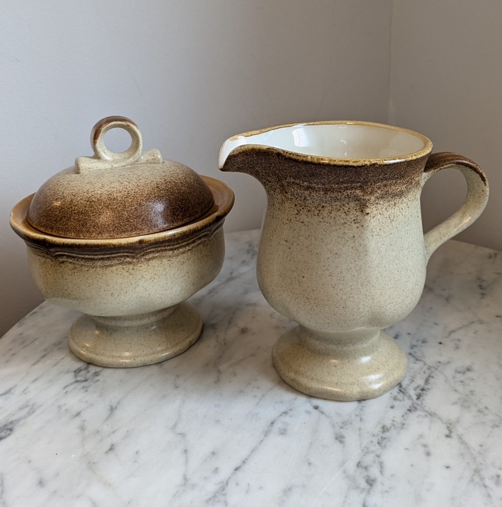 Vintage Mikasa Whole-wheat Stoneware Sugar Bowl and Creamer Set Japanese Made